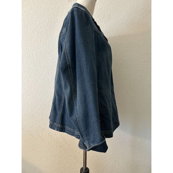 Women's Coldwater Creek‎ Denim Blue Collared Jean Jacket 3/4 Sleeves 18W - Picture 2 of 12